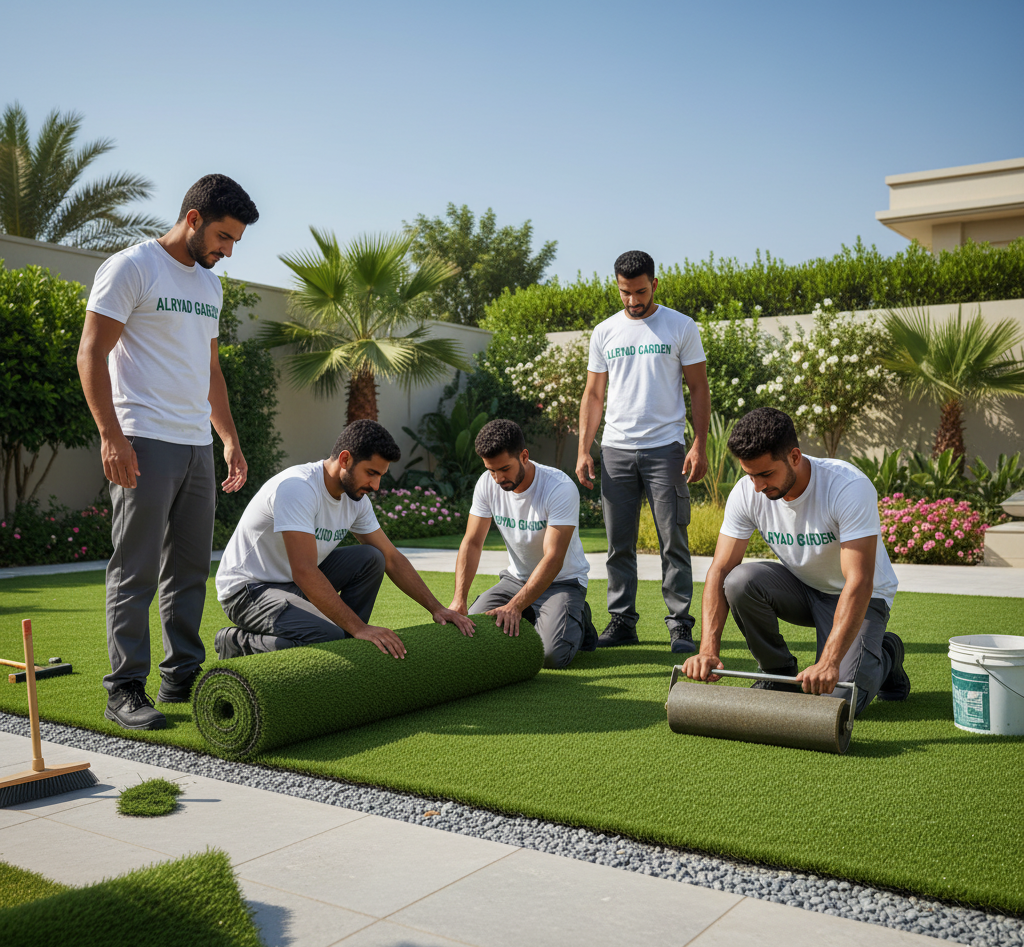 سرعة تركيب العشب الصناعي مع شركة الرياض جاردن